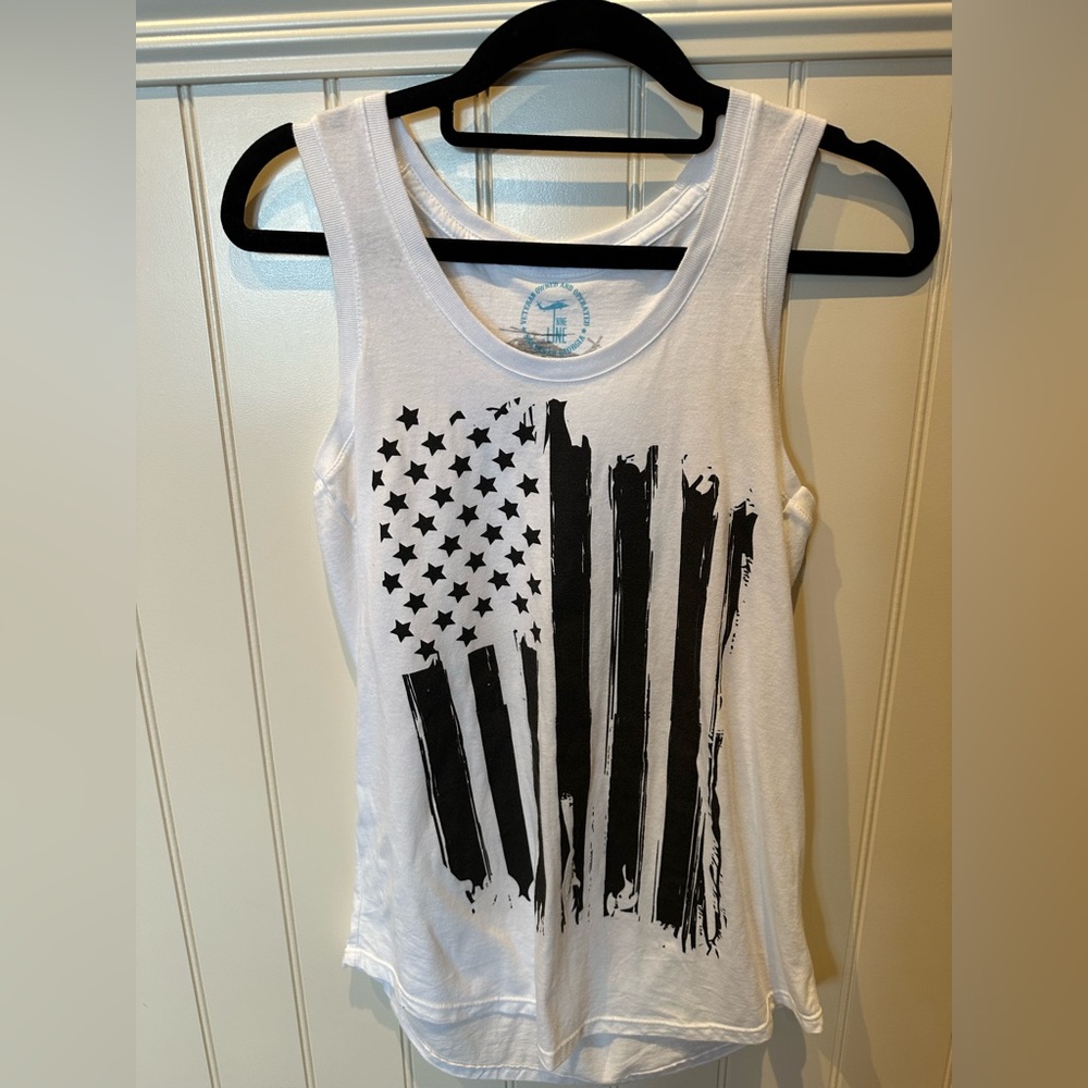 NINELINE Ladies Women’s Girls Size Small White with Black Graphic Racerback Top